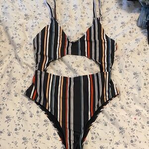 Striped Cutout One-Piece Swimsuit